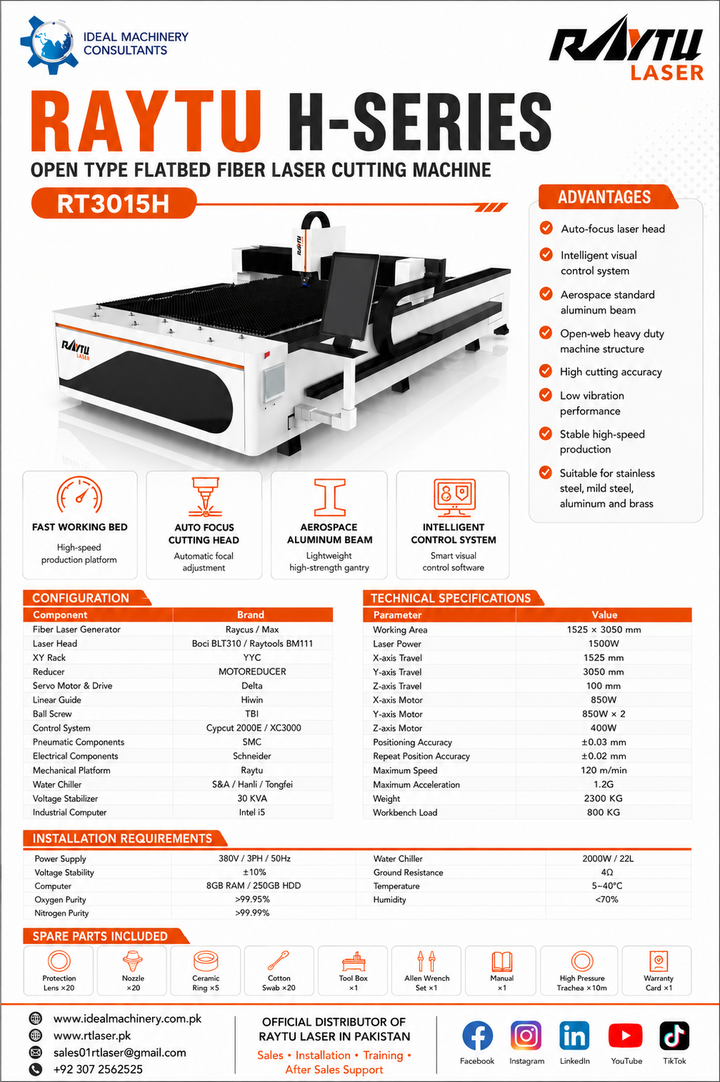 Raytu RT3015H H-Series flatbed fiber laser cutting machine